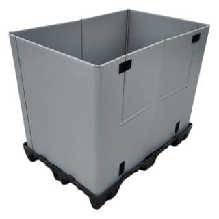 Kunststof palletbox vouwbaar Z Vouw 80x120x100cm, gebruikt uitgevouwen voorzijde